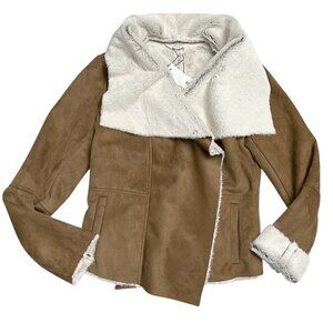 BB Dakota Women's Size S Faux Suede and Fur Open Cascade Jacket Coat Tan NWT sho